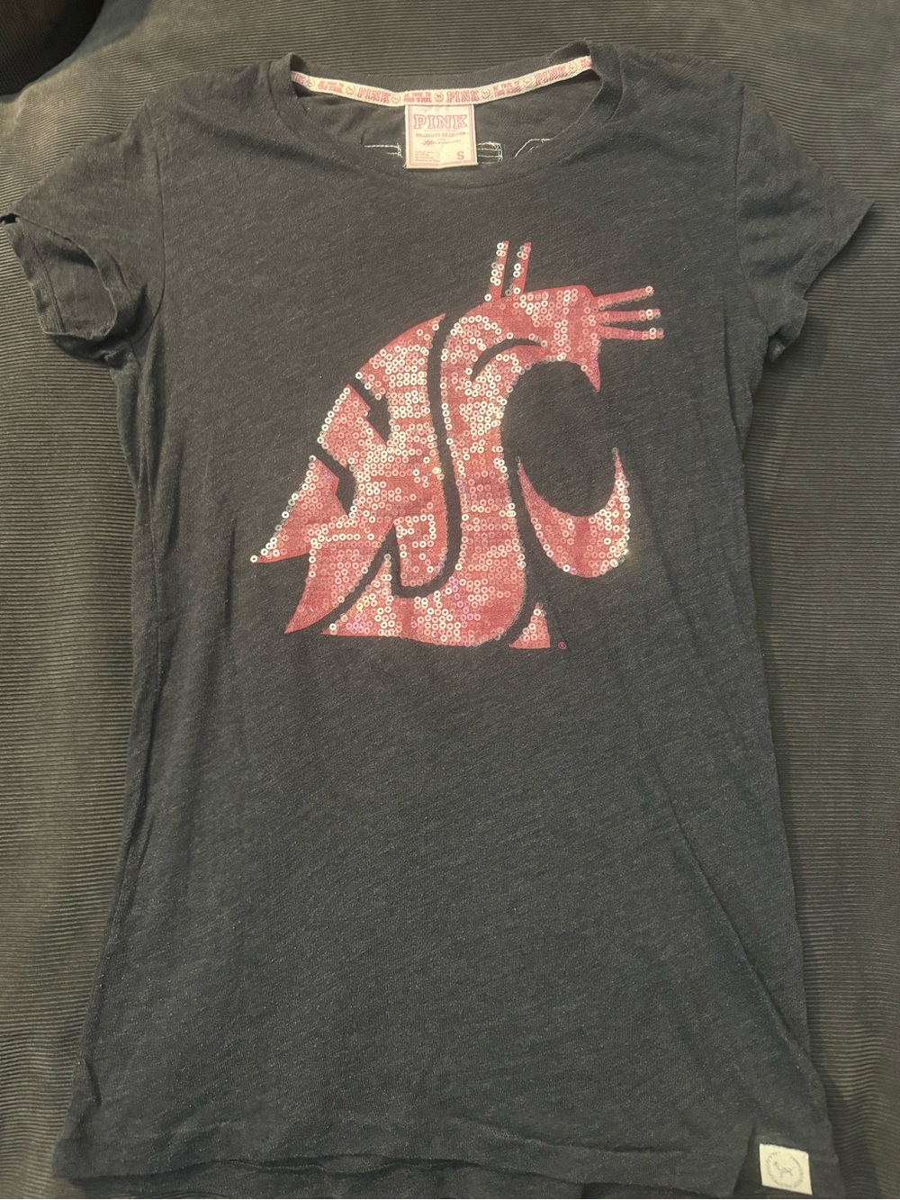Victoria's Secret PINK Black Tee with Pink Sequin Cat Graphic
